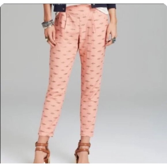 Free People Pants - Free People Linen Blend Pull On Pants Peach/Apricot IKat Easy Pleat Cropped Pant